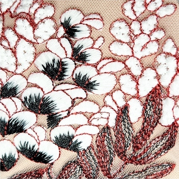 NWT ANTHROPOLOGIE Floral Embroidered Sleeveless Ruched Ruffle Faux Wrap Dress M - Picture 5 of 8